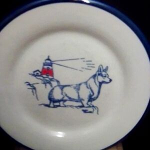 Blue and White Corgi Dog Plate By Louisville Stoneware 9.5 Inches